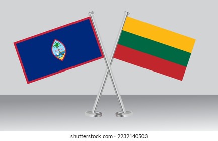 Gekreuzte Flaggen von Guam und Litauen. Offizielle Farben. Richtiger Anteil. Banner-Design