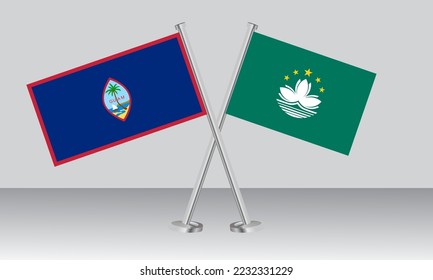 Crossed flags of Guam and Macau. Official colors. Correct proportion. Banner design