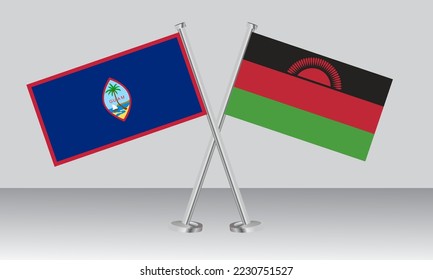 Crossed flags of Guam and Malawi. Official colors. Correct proportion. Banner design