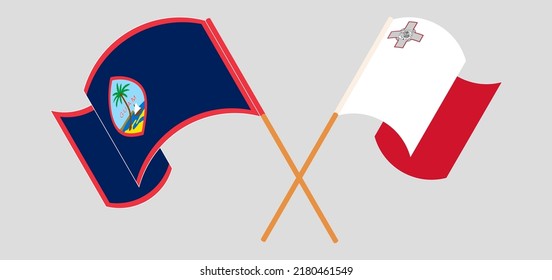 Crossed flags of Guam and Malta. Official colors. Correct proportion. Vector illustration
