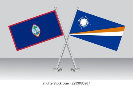 Banderas cruzadas de Guam y las Islas Marshall. Colores oficiales. Proporción correcta. Diseño de pancartas