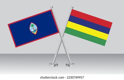 Crossed flags of Guam and Mauritius. Official colors. Correct proportion. Banner design