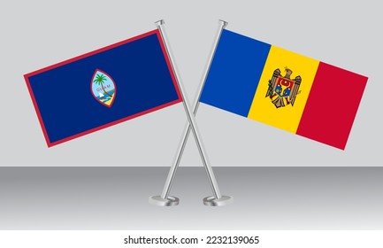 Crossed flags of Guam and moldova. Official colors. Correct proportion. Banner design