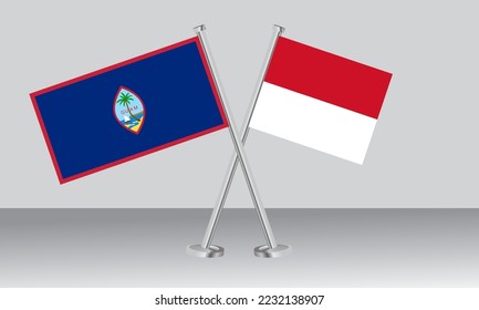 Banderas cruzadas de Guam y Mónaco. Colores oficiales. Proporción correcta. Diseño de pancartas