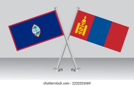 Crossed flags of Guam and Mongolia. Official colors. Correct proportion. Banner design