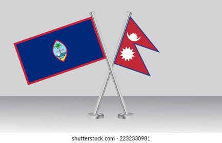 Crossed flags of Guam and Nepal. Official colors. Correct proportion. Banner design