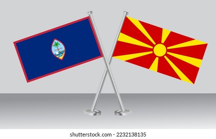 Crossed flags of Guam and North Macedonia. Official colors. Correct proportion. Banner design
