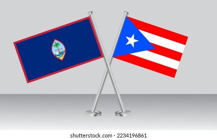 Crossed flags of Guam and Puerto Rico. Official colors. Correct proportion. Banner design
