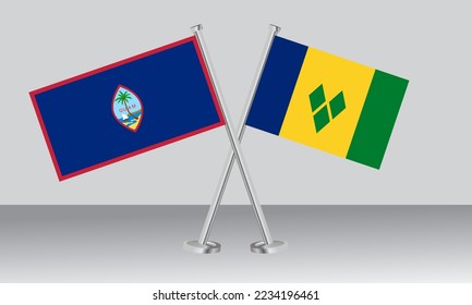 Crossed flags of Guam and Saint Vincent and the Grenadines. Official colors. Correct proportion. Banner design