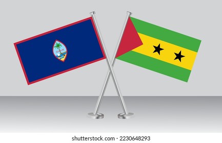 Banderas cruzadas de Guam y Santo Tomé Príncipe. Colores oficiales. Proporción correcta. Diseño de pancartas