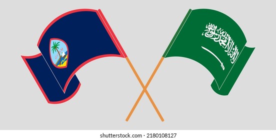 Crossed flags of Guam and Saudi Arabia. Official colors. Correct proportion. Vector illustration
