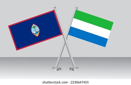 Banderas cruzadas de Guam y Sierra Leona. Colores oficiales. Proporción correcta. Diseño de pancartas