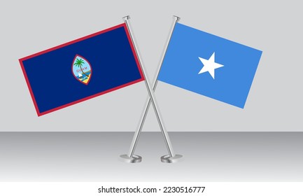Crossed flags of Guam and Somalia. Official colors. Correct proportion. Banner design