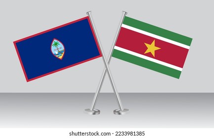 Crossed flags of Guam and Suriname. Official colors. Correct proportion. Banner design