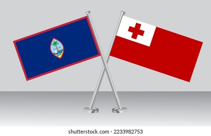 Banderas cruzadas de Guam y Tonga. Colores oficiales. Proporción correcta. Diseño de pancartas