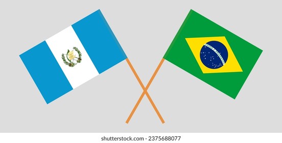 Crossed flags of Guatemala and Brazil. Official colors. Correct proportion