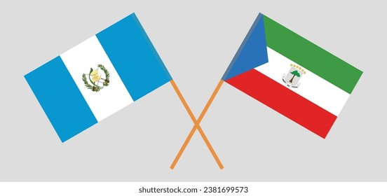 Crossed flags of Guatemala and Equatorial Guinea. Official colors. Correct proportion. Vector illustration
