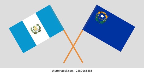 Banderas cruzadas de Guatemala y el Estado de Nevada. Colores oficiales. Proporción correcta. Ilustración del vector

