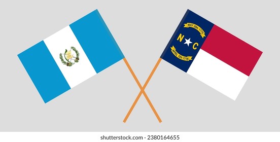 Crossed flags of Guatemala and The State of North Carolina. Official colors. Correct proportion. Vector illustration
