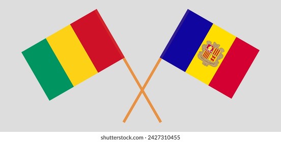 Crossed flags of Guinea and Andorra. Official colors. Correct proportion. Vector illustration
