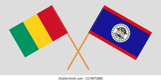 Crossed flags of Guinea and Belize. Official colors. Correct proportion. Vector illustration