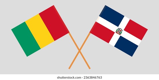 Crossed flags of Guinea and Dominican Republic. Official colors. Correct proportion. Vector illustration
