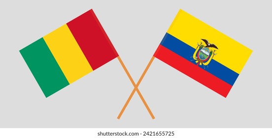 Crossed flags of Guinea and Ecuador. Official colors. Correct proportion. Vector illustration
