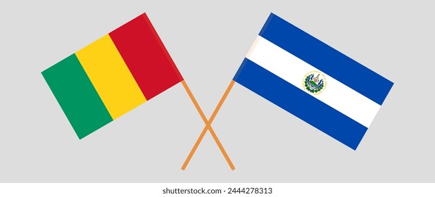 Crossed flags of Guinea and El Salvador. Official colors. Correct proportion. Vector illustration
