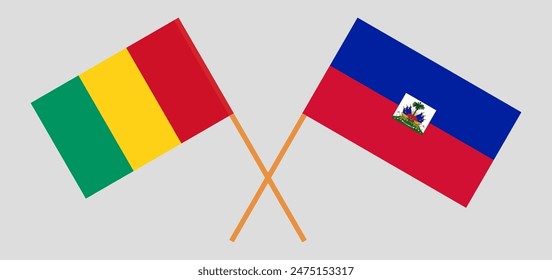 Crossed flags of Guinea and Haiti. Official colors. Correct proportion. Vector illustration
