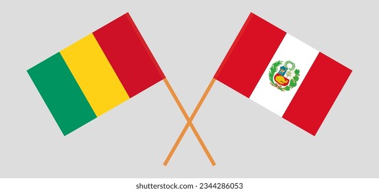 Crossed flags of Guinea and Peru. Official colors. Correct proportion. Vector illustration
