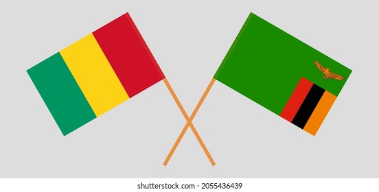 Crossed flags of Guinea and the Republic of Zambia. Official colors. Correct proportion