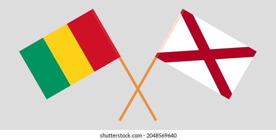 Crossed flags of Guinea and The State of Alabama. Official colors. Correct proportion