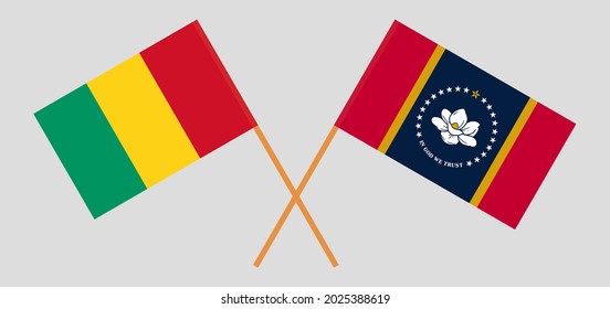 Crossed flags of Guinea and the State of Mississippi. Official colors. Correct proportion