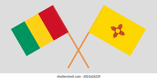 Crossed flags of Guinea and the State of New Mexico. Official colors. Correct proportion