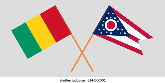 Banderas cruzadas de Guinea y el Estado de Ohio. Colores oficiales. Proporción correcta. Ilustración del vector
