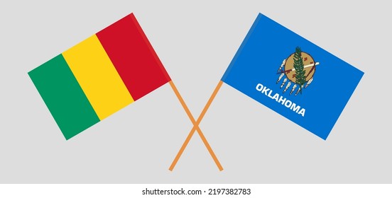 Banderas cruzadas de Guinea y el estado de Oklahoma. Colores oficiales. Proporción correcta. Ilustración del vector
