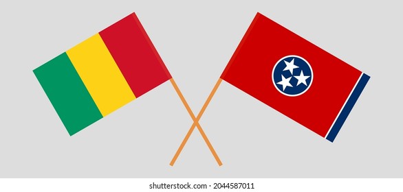 Banderas cruzadas de Guinea y el Estado de Tennessee. Colores oficiales. Proporción correcta