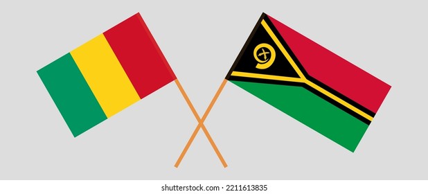 Crossed flags of Guinea and Vanuatu. Official colors. Correct proportion. Vector illustration
