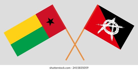 Crossed flags of Guinea-Bissau and anarchy. Official colors. Correct proportion. Vector illustration
