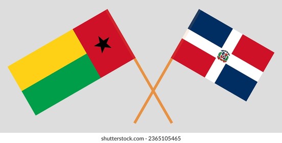 Crossed flags of Guinea-Bissau and Dominican Republic. Official colors. Correct proportion. Vector illustration
