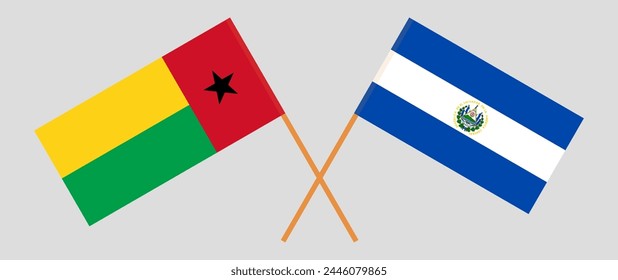 Crossed flags of Guinea-Bissau and El Salvador. Official colors. Correct proportion. Vector illustration
