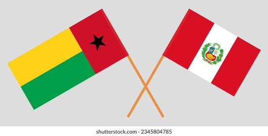 Crossed flags of Guinea-Bissau and Peru. Official colors. Correct proportion. Vector illustration
