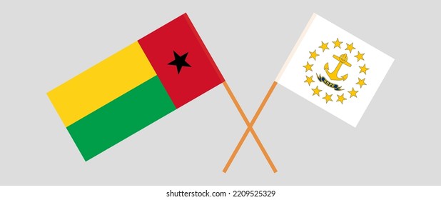 Crossed flags of Guinea-Bissau and the State of Rhode Island. Official colors. Correct proportion. Vector illustration
