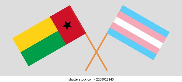 Crossed flags of Guinea-Bissau and Transgender Pride. Official colors. Correct proportion. Vector illustration
