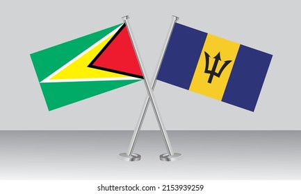 Crossed flags of Guyana and Barbados. Official colors. Correct proportion. Banner design
