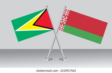 Crossed flags of Guyana and Belarus. Official colors. Correct proportion. Banner design