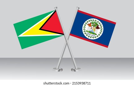 Gekreuzte Flaggen von Guyana und Belize. Offizielle Farben. Richtiger Anteil. Banner-Design