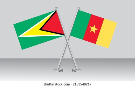 Crossed flags of Guyana and Cameroon. Official colors. Correct proportion. Banner design