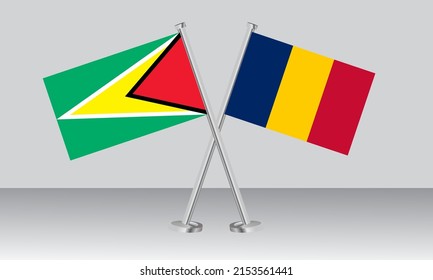 Crossed flags of Guyana and Chad. Official colors. Correct proportion. Banner design