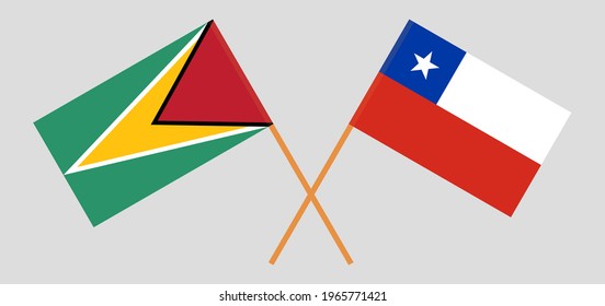 Crossed flags of Guyana and Chile. Official colors. Correct proportion